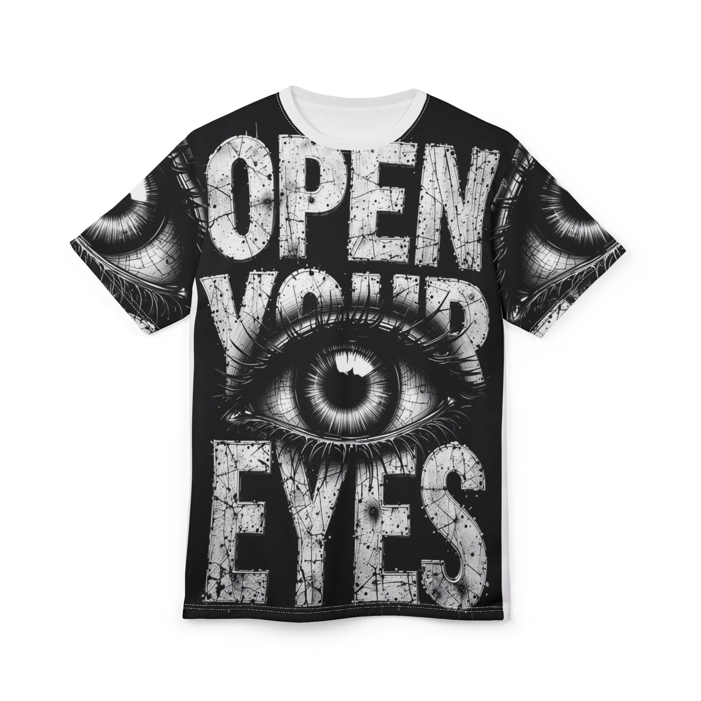 Open Your Eyes Unisex Tee, Graphic Tee, Streetwear, Unique Apparel, Eye-Catching Shirt, Gift for Trendsetters
