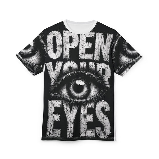 Open Your Eyes Unisex Tee, Graphic Tee, Streetwear, Unique Apparel, Eye-Catching Shirt, Gift for Trendsetters