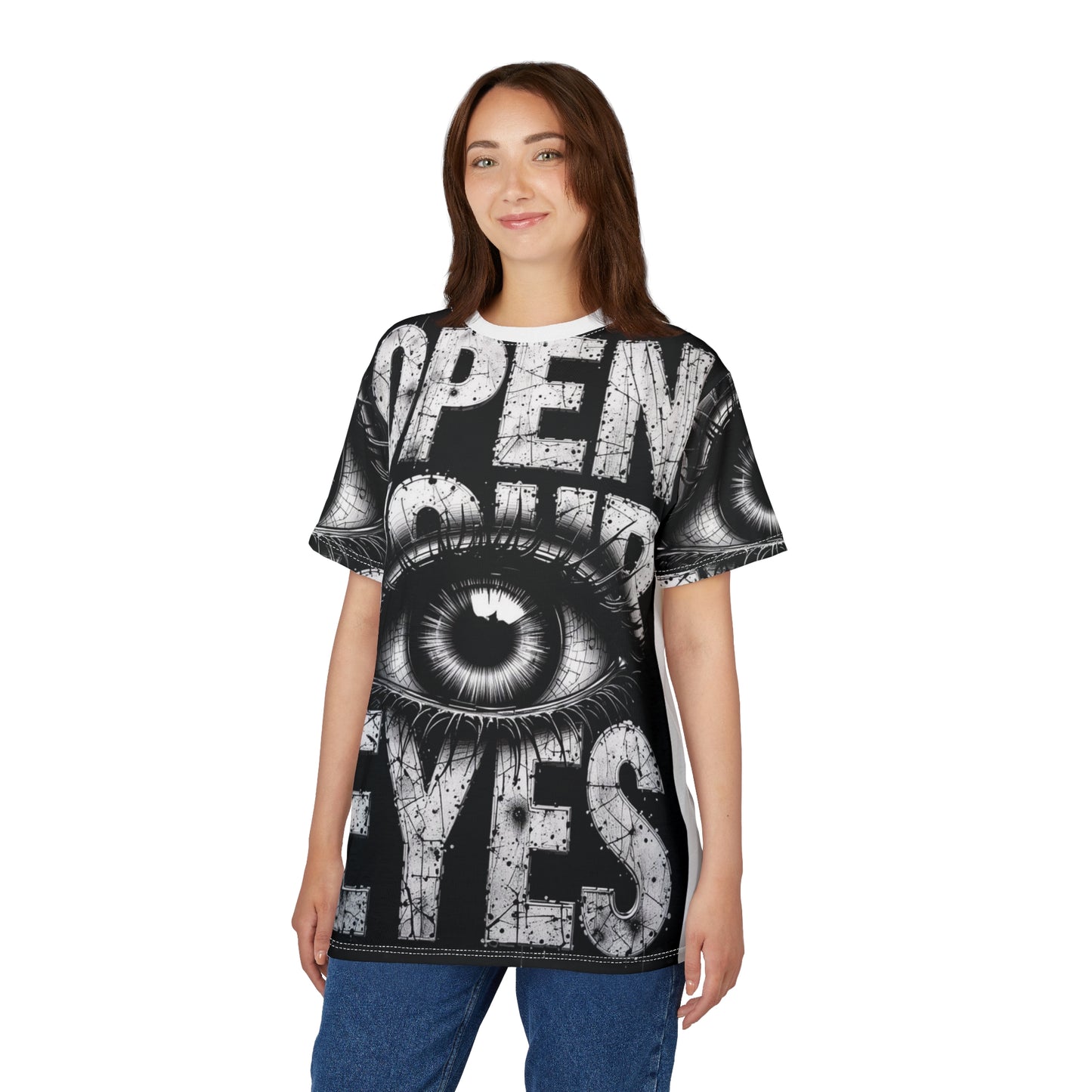 Open Your Eyes Unisex Tee, Graphic Tee, Streetwear, Unique Apparel, Eye-Catching Shirt, Gift for Trendsetters