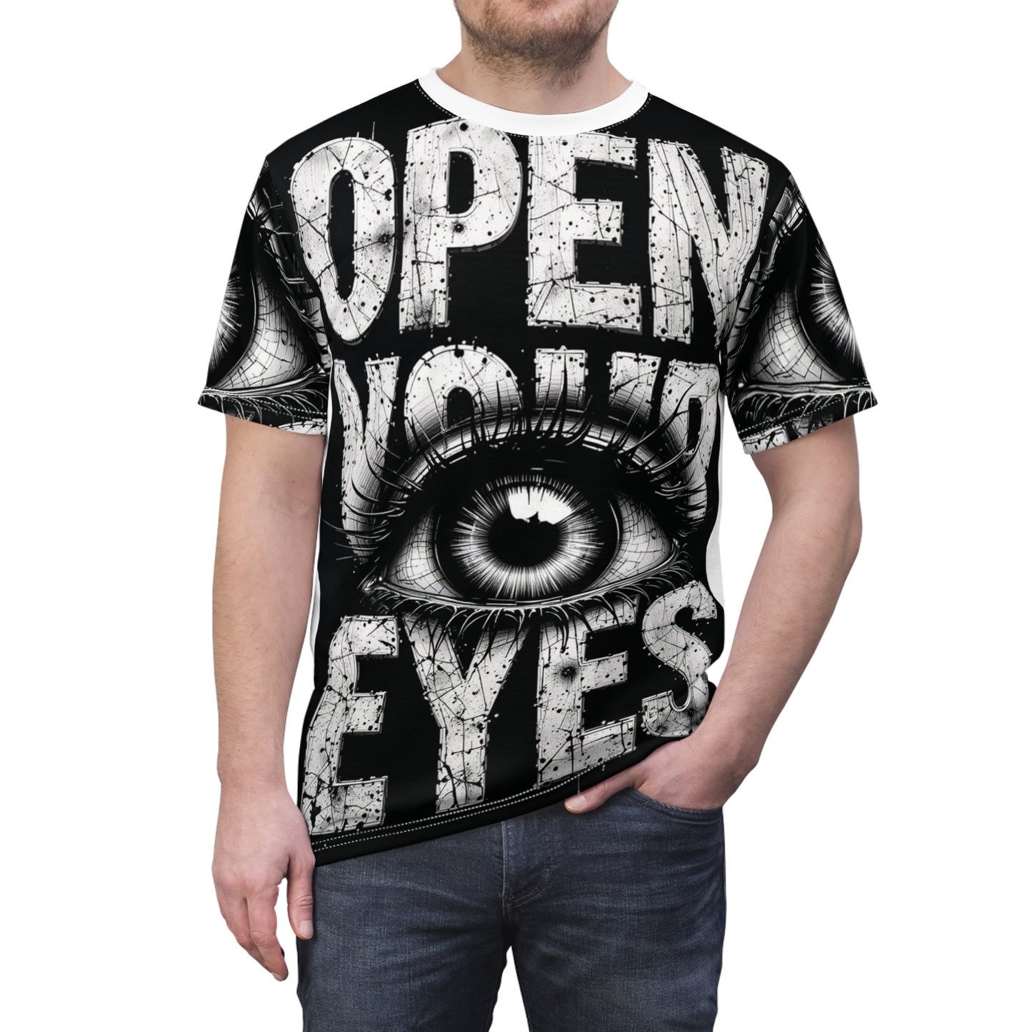 Open Your Eyes Unisex Tee, Graphic Tee, Streetwear, Unique Apparel, Eye-Catching Shirt, Gift for Trendsetters