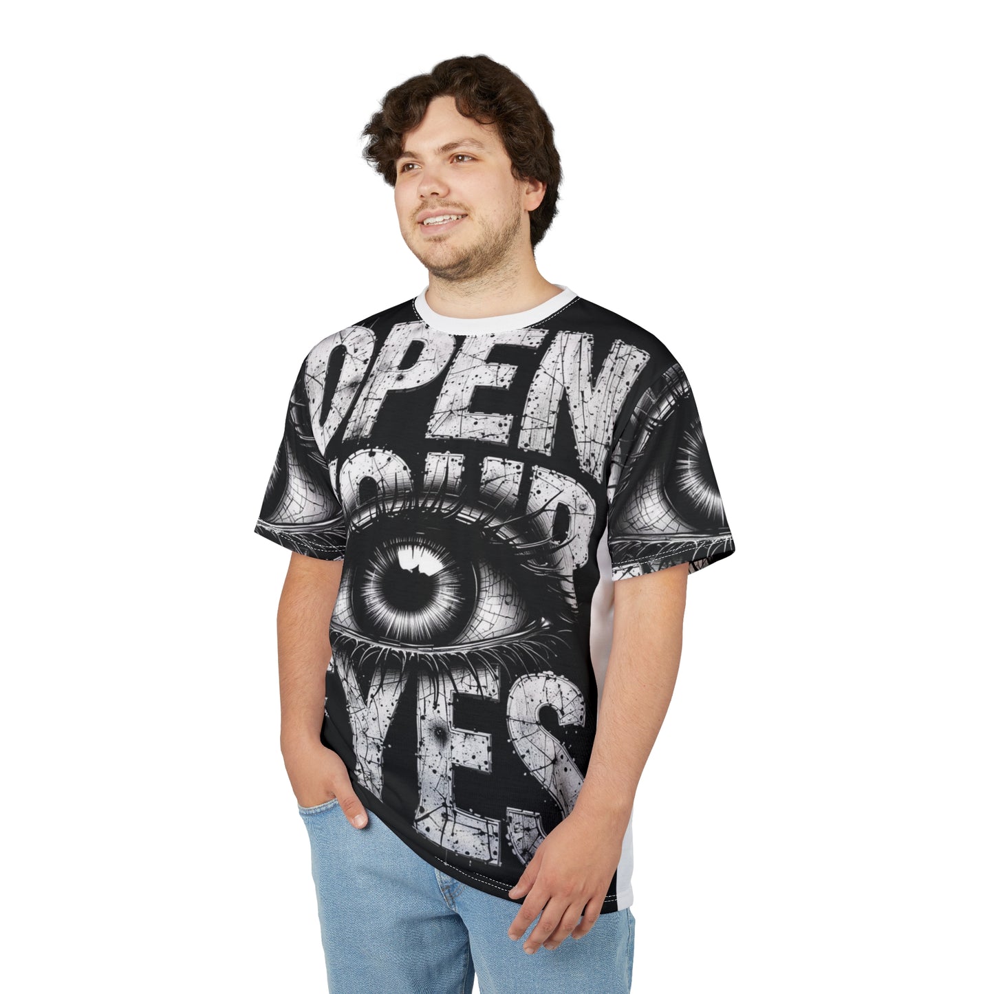 Open Your Eyes Unisex Tee, Graphic Tee, Streetwear, Unique Apparel, Eye-Catching Shirt, Gift for Trendsetters